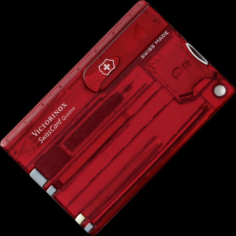 Victorinox Quattro Swiss Card Red Transparent Blades.co.uk