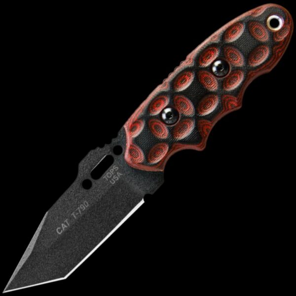 TOPS CAT #203 Tanto, Black with Red/Black Bullseye Handles