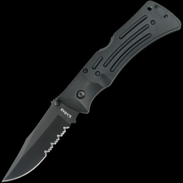 KA-BAR Mule Folder-Black, Black Polyester Sheath, Serr
