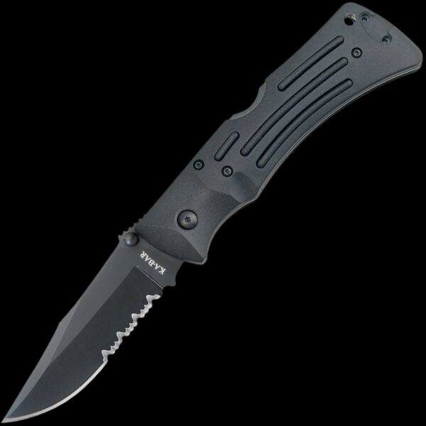 KA-BAR Mule Folder-Black-CP, Black Polyester Sheath,Serr