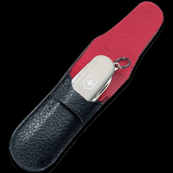 Victorinox Black Leather Pouch With Loop & Red Lined Flap