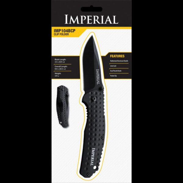Imperial Liner Lock Clip Folder Knife, Black Blade, Black Rubber Coated Aluminum Handle
