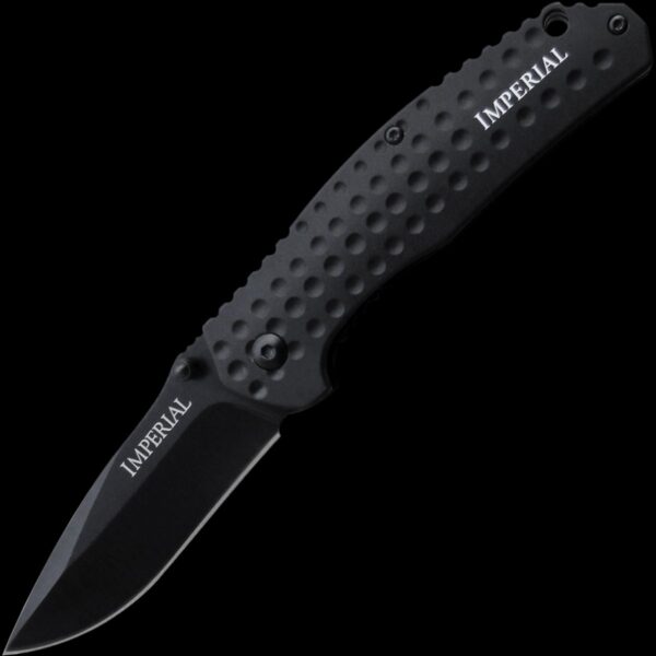 Imperial Liner Lock Clip Folder Knife, Black Blade, Black Rubber Coated Aluminum Handle - Image 2