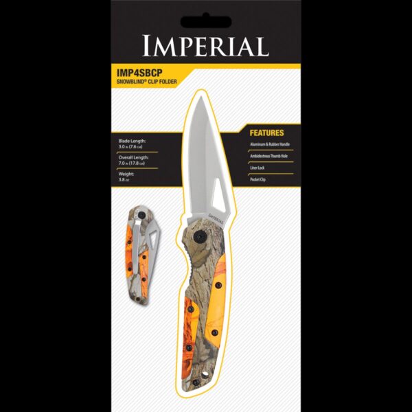 Imperial Badger Snowblind Liner Lock Folding Knife, Thumb Hole, Aluminum/Rubber Handle - Image 3