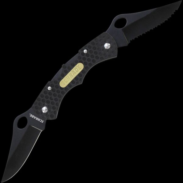 Schrade Black Textured Large Double Lockback, 1 Fully Serrated Blade, 1 Fine Edge Blade, Pocket Clip