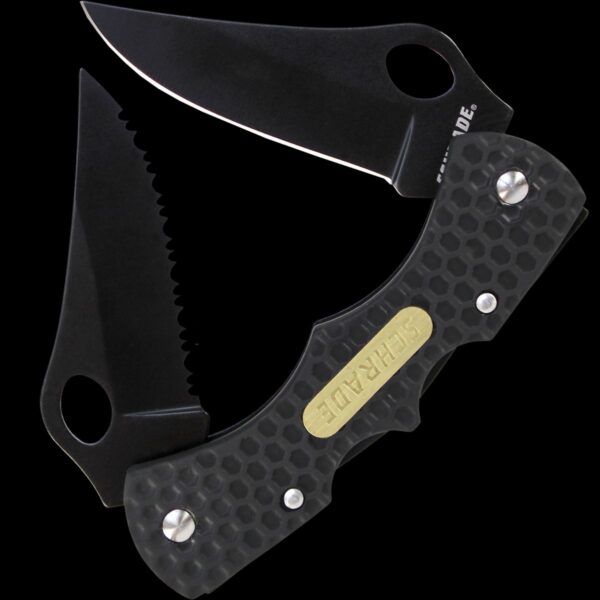 Schrade Black Textured Large Double Lockback, 1 Fully Serrated Blade, 1 Fine Edge Blade, Pocket Clip - Image 2