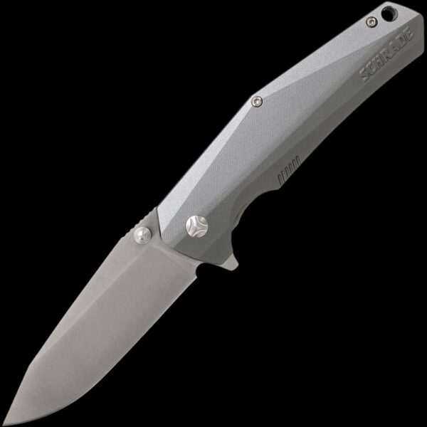 Schrade 9Cr18MoV Satin Finish Blade, Aluminum Handle, RBM Tech, Thumb Stud, Index Flipper, Liner Lock
