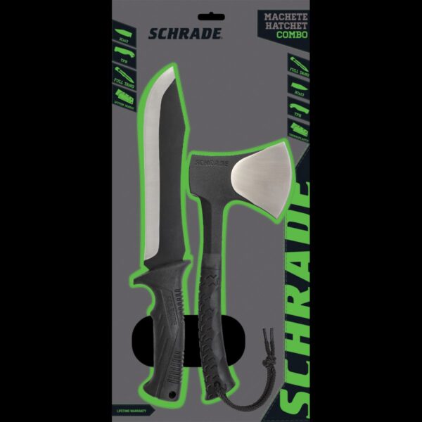 Schrade 2 pc Hatchet & Machete Combo, 3Cr13 Stainless Steel, TPR Handle, Full Tang, 2 Belt Sheaths - Image 3