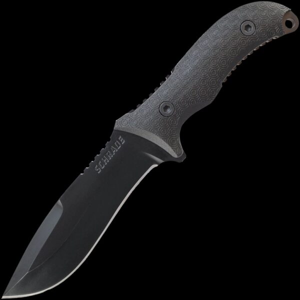 Schrade Fixed Blade 8Cr13MoV Steel Black Drop Point Blade Full Tang, TPE Handle, Lanyard Hole, Polyester Belt Sheath