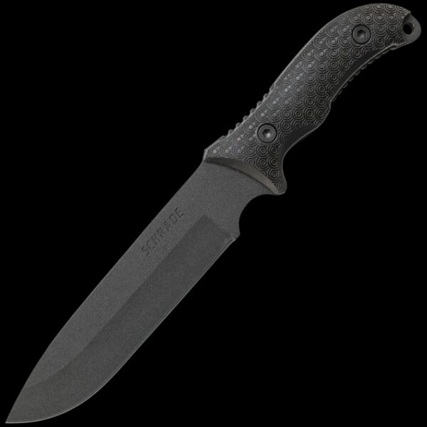 Schrade 7" 1095 High Carbon Steel Blade, Full Tang, TPE Handles, Polyester Sheath w/Ferro Rod, Sharpener