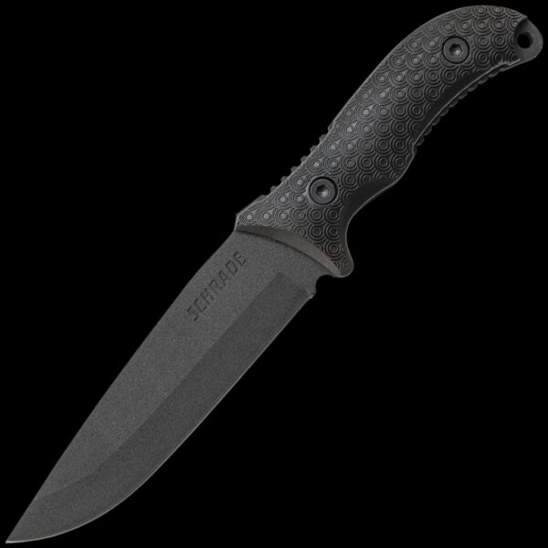 Schrade 1095 High Carbon Steel Blade, Full Tang, TPE Handles, Polyester Sheath w/Ferro Rod, Sharpener