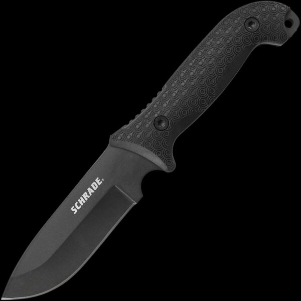 Schrade 5" 1095 High Carbon Steel Blade, Full Tang, TPE Handles, Polyester Sheath w/Ferro Rod, Sharpener