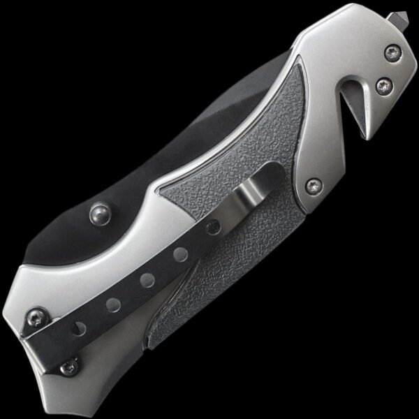 M&P Military & Police Plunge Lock Folder 9Cr18MoV High Carbon Steel Titanium Coated w/40% Serrated Drop Point Blade w/Ambidextrous Thumb Knobs. Aluminum & Rubber Handle w/Glass Break, Strap Cutter and Pocket Clip - Image 2