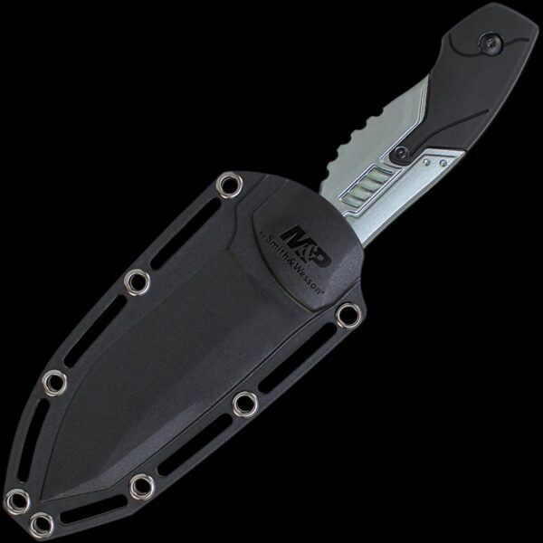 M&P Full Tang Tanto Fixed Blade, Aluminum & Rubber Handle, M.O.L.L.E. Compatible Belt Sheath - Image 2