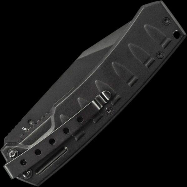 Smith & Wesson Bullseye Linerlock Black Coated Stainless Steel Tanto Blade w/Thumb Knob & Black Aluminum Handle w/Bullets Design & Pocket Clip. - Image 2