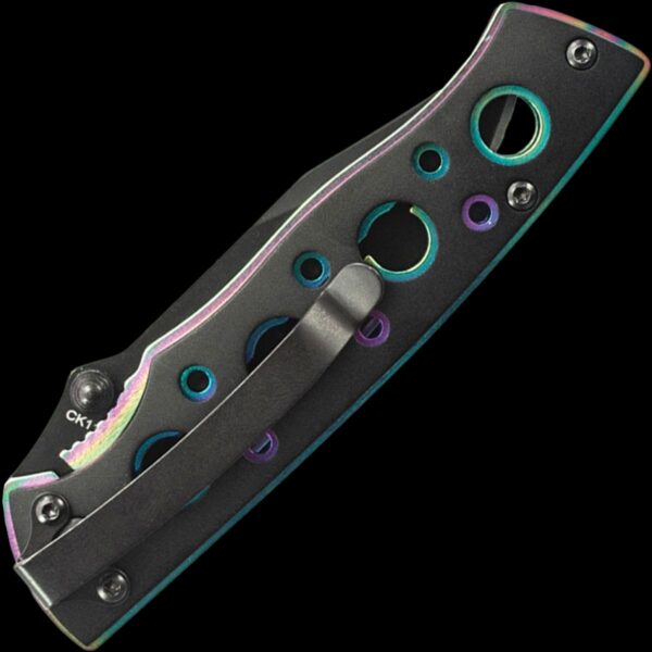 Smith & Wesson Extreme Ops Frame Lock Folder w/40% Serrated Black Coated Stainless Steel Drop Point Blade and Rainbow Stainless Steel Handle w/Black Aluminum Overlay w/Pocket Clip - Image 2