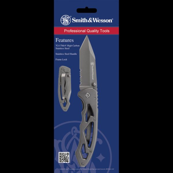 Smith & Wesson Frame Lock Partially Serrated Tanto Blade Folding Knife - Image 3
