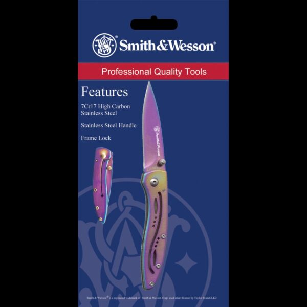 Smith & Wesson 3" Plain Reflective Blade, Stainless Steel Reflective Rainbow Handle - Image 3
