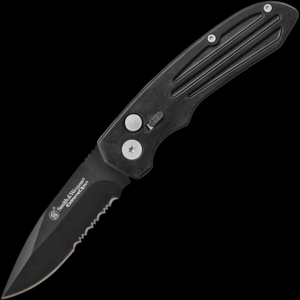 Smith & Wesson Extreme Ops Push Button Lock Black 40% Serrated Blade
