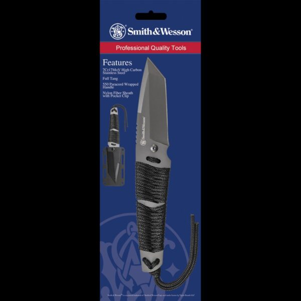 Smith & Wesson Tanto Fixed Blade, Paracord Wrapped Handle, Nylon Fiber Sheath - Image 3