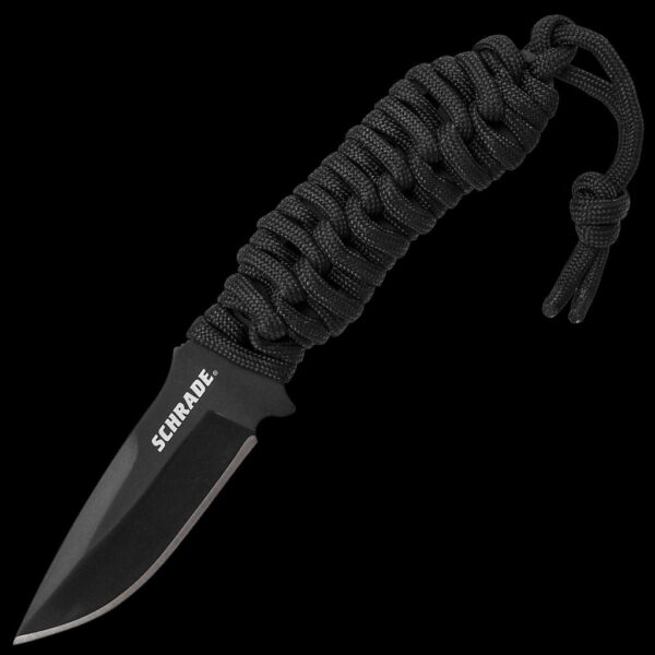 Schrade Fixed Blade Neck Knife, 9Cr18MoV Steel, Paracord Wrapped Handle, Nylon Fiber Sheath