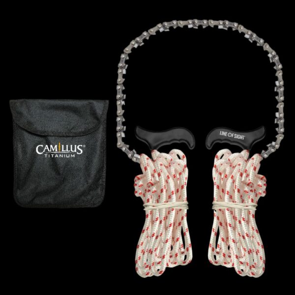 Camillus Highlimb Branch Saw, 20” Saw Blade, Dual Direction Chainsaw Blade, 3/8 Pitch Tooth, 40’ of Cordage(20’ per side), Weighted Handle, Storage Pouch w/Belt Loop