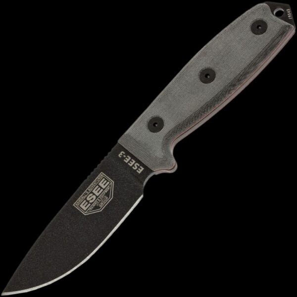 ESEE-3P-MB-B, Plain Edge (Black) w/Molle Back