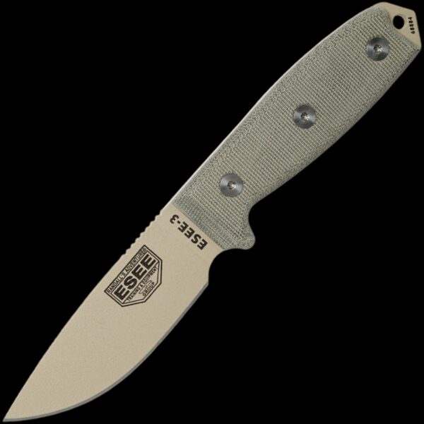 ESEE-3P-MB-DT, Plain Edge (Desert Tan) w/Molle Back