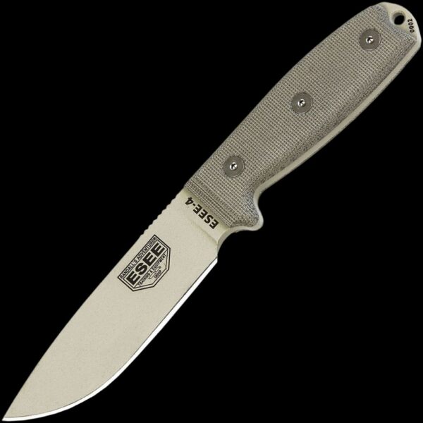 ESEE-4P-MB-DT, Plain Edge (Desert Tan) w/Molle Back