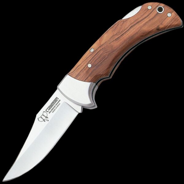 Cudeman Olive Wood Folding Knife with Leather Pouch