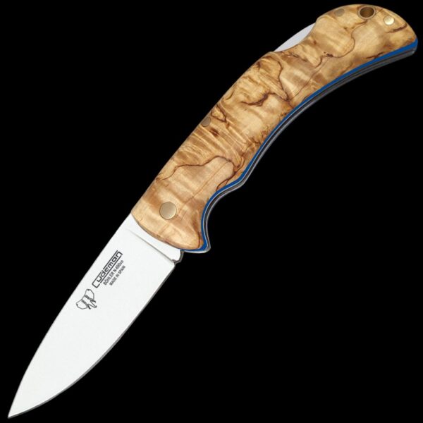 Cudeman Curly Birch Back Lock Folder with Leather Pouch
