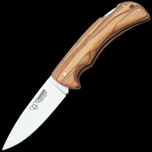 Cudeman Olive Wood Back Lock Folder with Leather Pouch