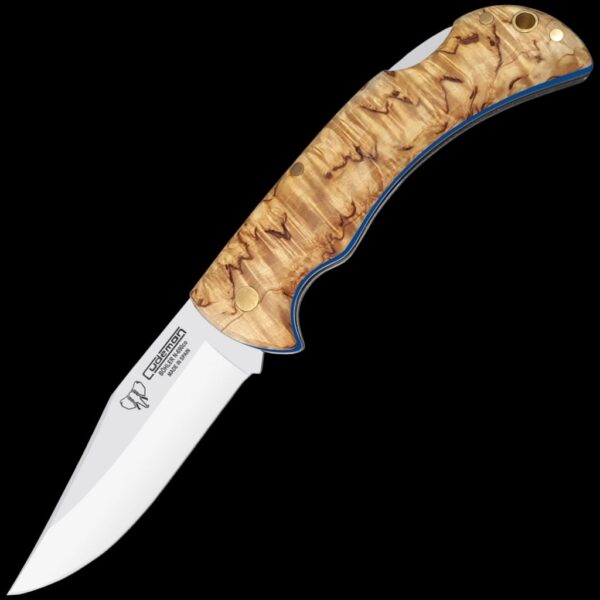 Cudeman 3.74" Clip Point Curly Birch Folder with Leather Pouch