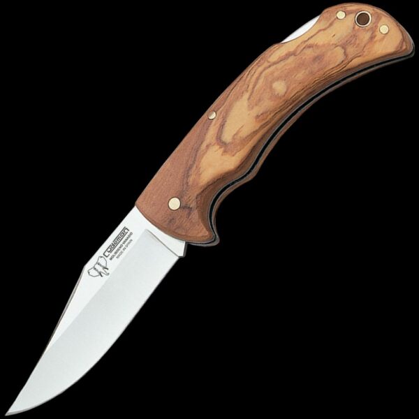 Cudeman 3.74" Clip Point Olive Wood Folding Knife with Leather Pouch