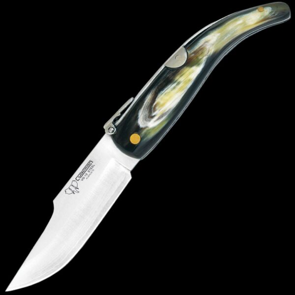 Cudeman Polished Bull Horn Folding Knife with Sheath