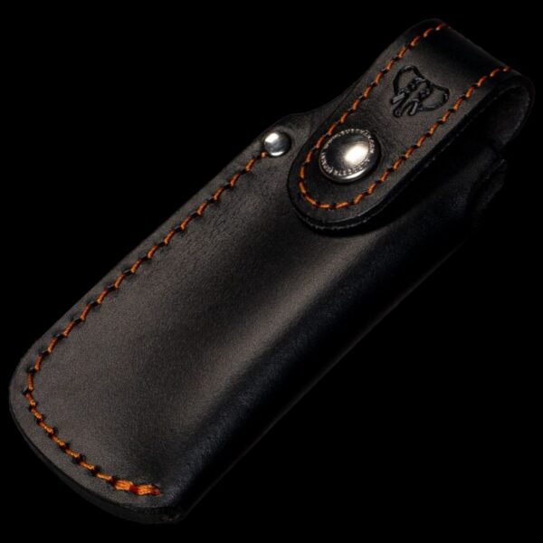 Cudeman Black Leather Folding Knife Sheath Orange Stitching