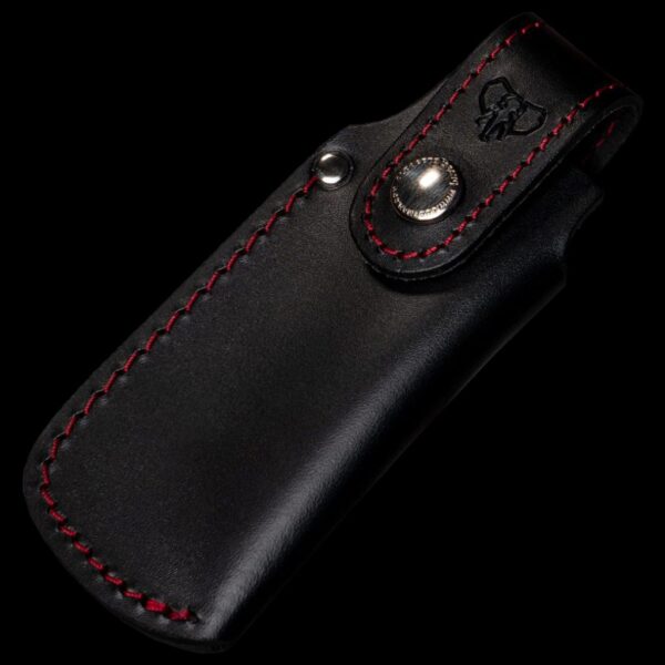 Cudeman Black Leather Folding Knife Sheath Red Stitching