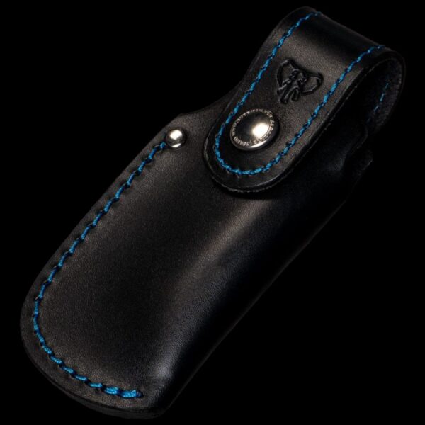 Cudeman Small Black Leather Sheath - Blue stitching
