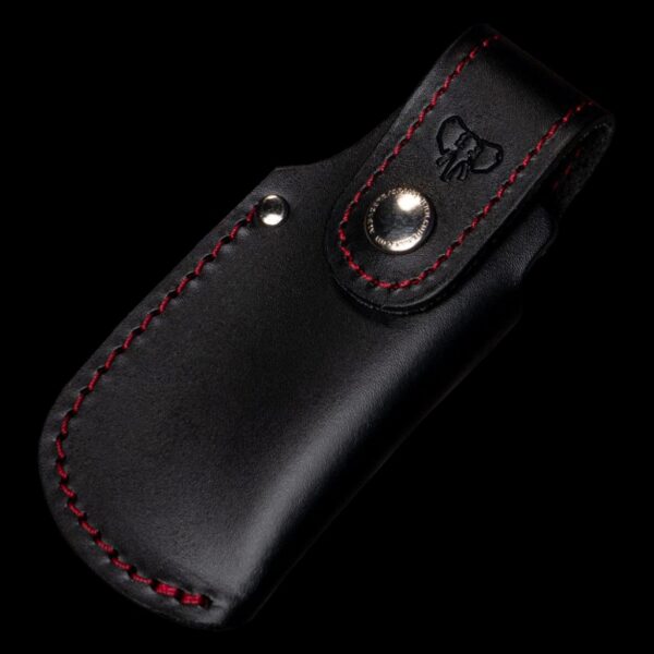 Cudeman Small Black Leather Sheath - Red stitching