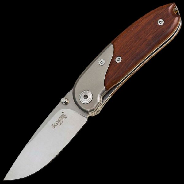 lionSTEEL MINI Santos wood handle and titanium Bolster, D2 blade, with clip
