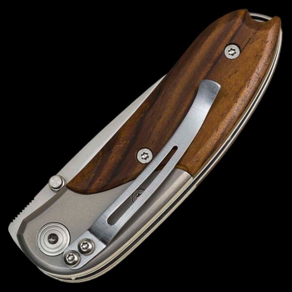 lionSTEEL MINI Santos wood handle and titanium Bolster, D2 blade, with clip - Image 2