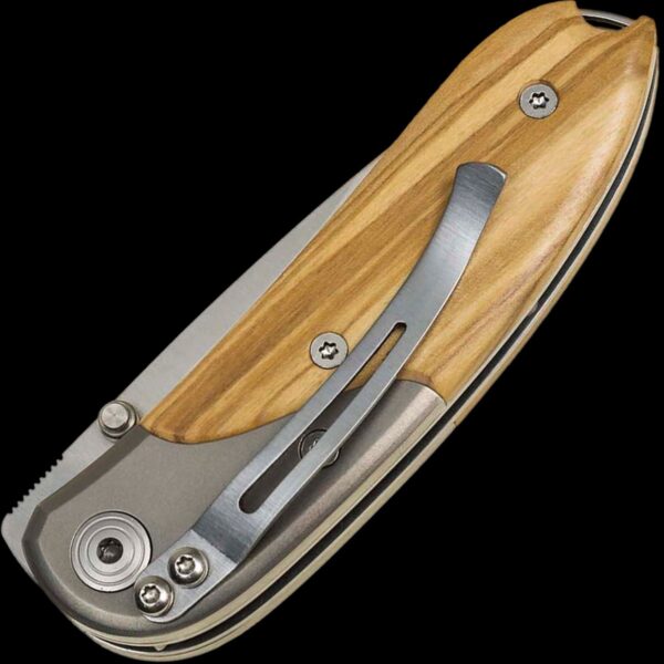 lionSTEEL MINI Olive wood handle and titanium Bolster, D2 blade, with clip - Image 2