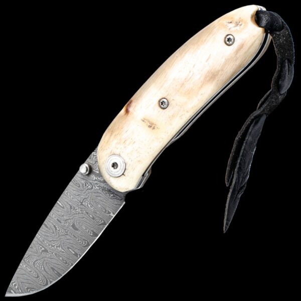 lionSTEEL Mini Damascus Heinsgringla ram horn handle, wood box