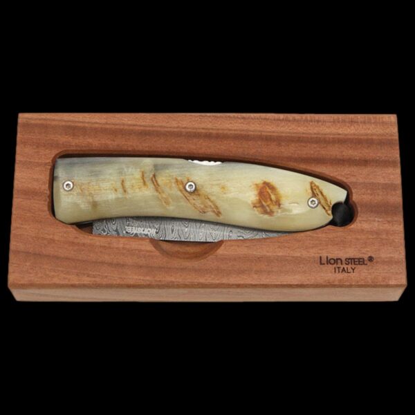 lionSTEEL Opera Damascus Heinsgringla Ram Handle, wood box - Image 2