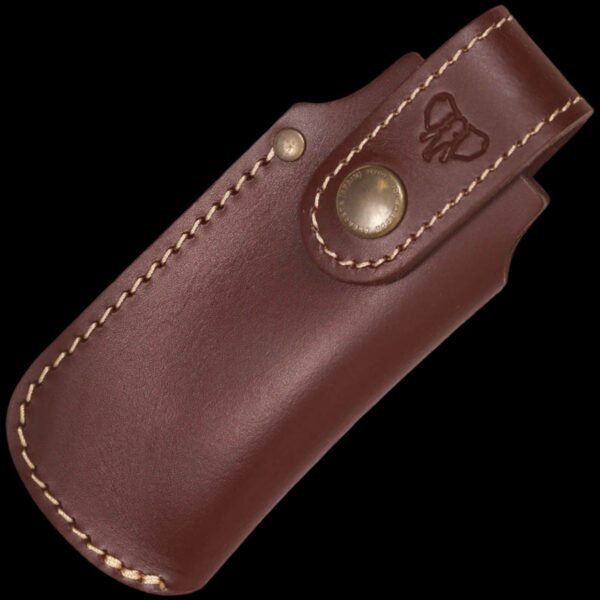 Cudeman Pakkawood Clip Point Folder with Leather Pouch - Image 2