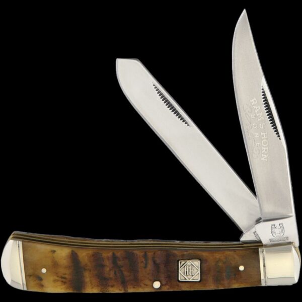 Rough Ryder Trapper Rams Horn Jigged Bone