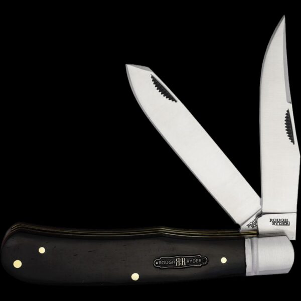 Rough Ryder Black Reserve Trapper Folding Knife - Smooth Bone