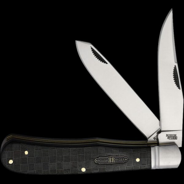 Rough Ryder Black Reserve Trapper Folding Knife - Basketweave Pakkawood