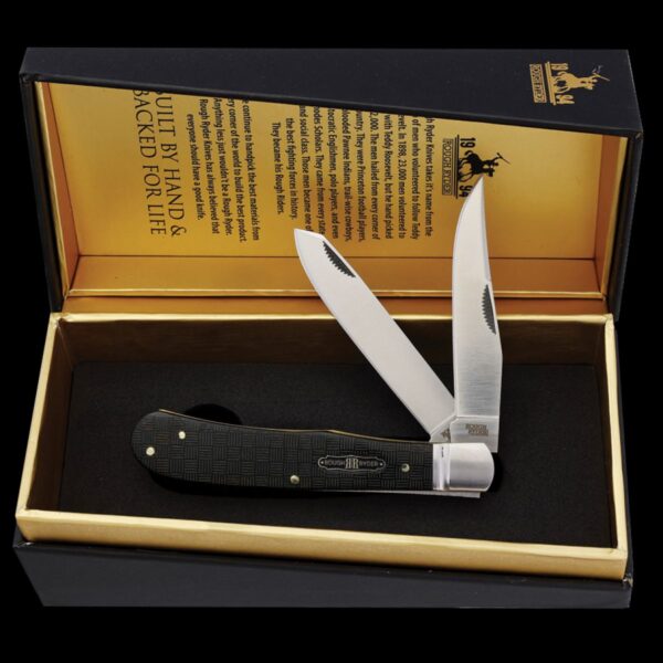 Rough Ryder Black Reserve Trapper Folding Knife - Basketweave Pakkawood - Image 2