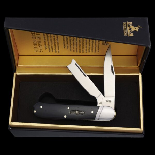 Rough Ryder Black Reserve One-Arm Razor Folding Knife - Bone - Image 2